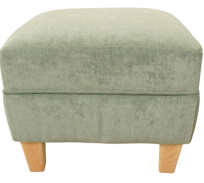 Jade Tall Oxford footstool in Chenille Velvet (H40cm) with light wood feet 