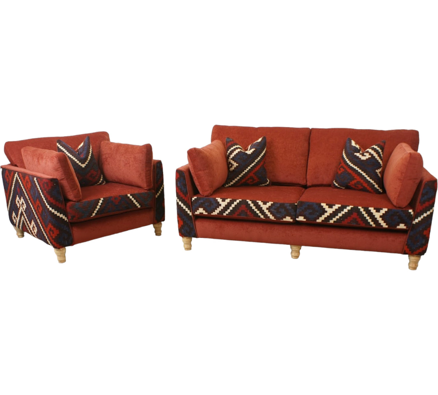 Exclusive Afghan Manchester Sofa, Chair & Glass inlay footstool