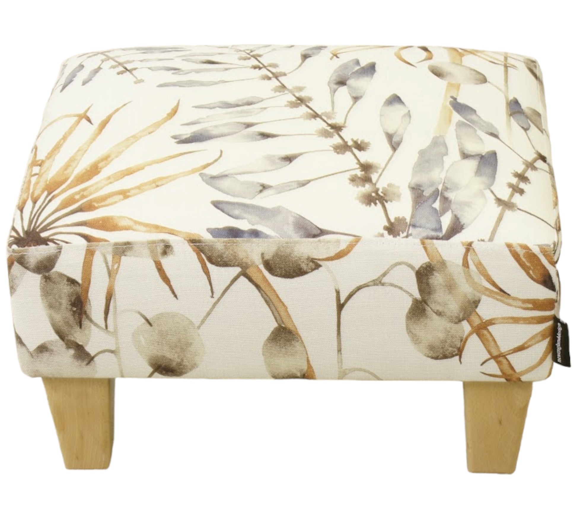 Half Classic in Harlequin Postelia Amber/Slate footstool with light wood feet 