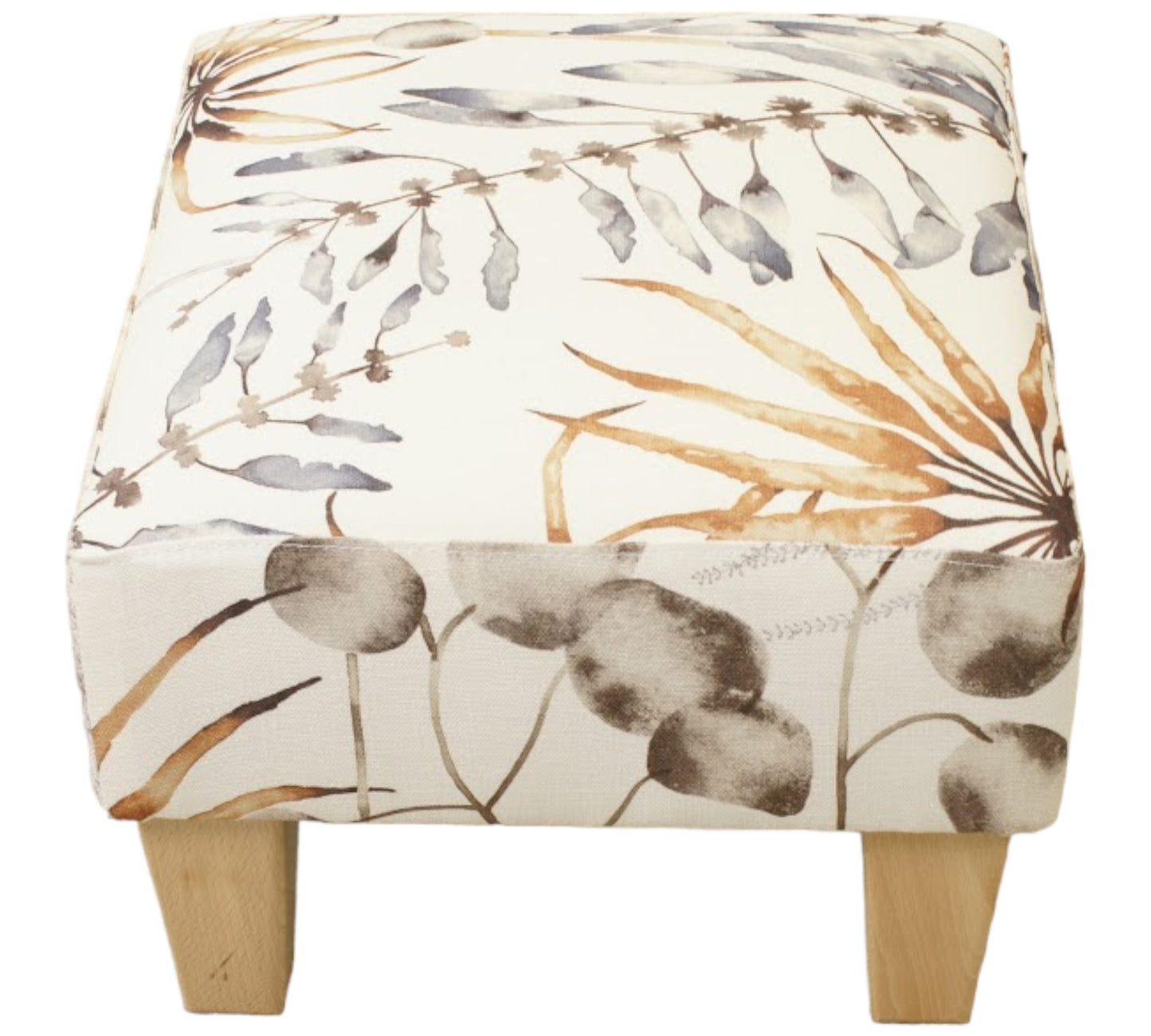 Half Classic in Harlequin Postelia Amber/Slate footstool with light wood feet 