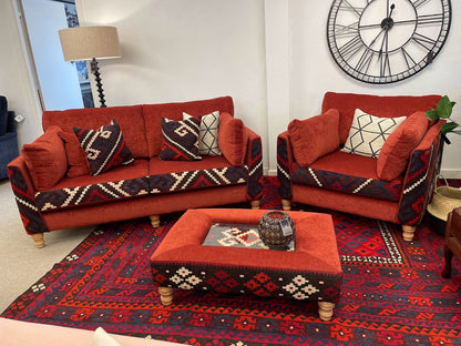 Exclusive Afghan Manchester Sofa, Chair & Glass inlay footstool