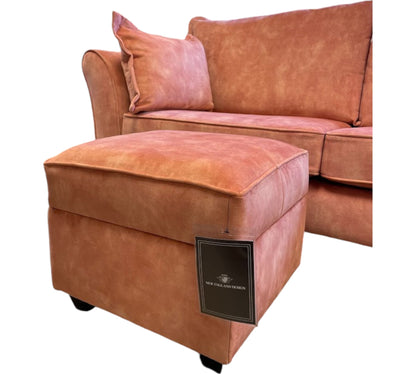 Ex Display Halifax 3 seater with Storage Footstool in Coral Velvet