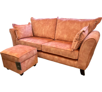 Ex Display Halifax 3 seater with Storage Footstool in Coral Velvet