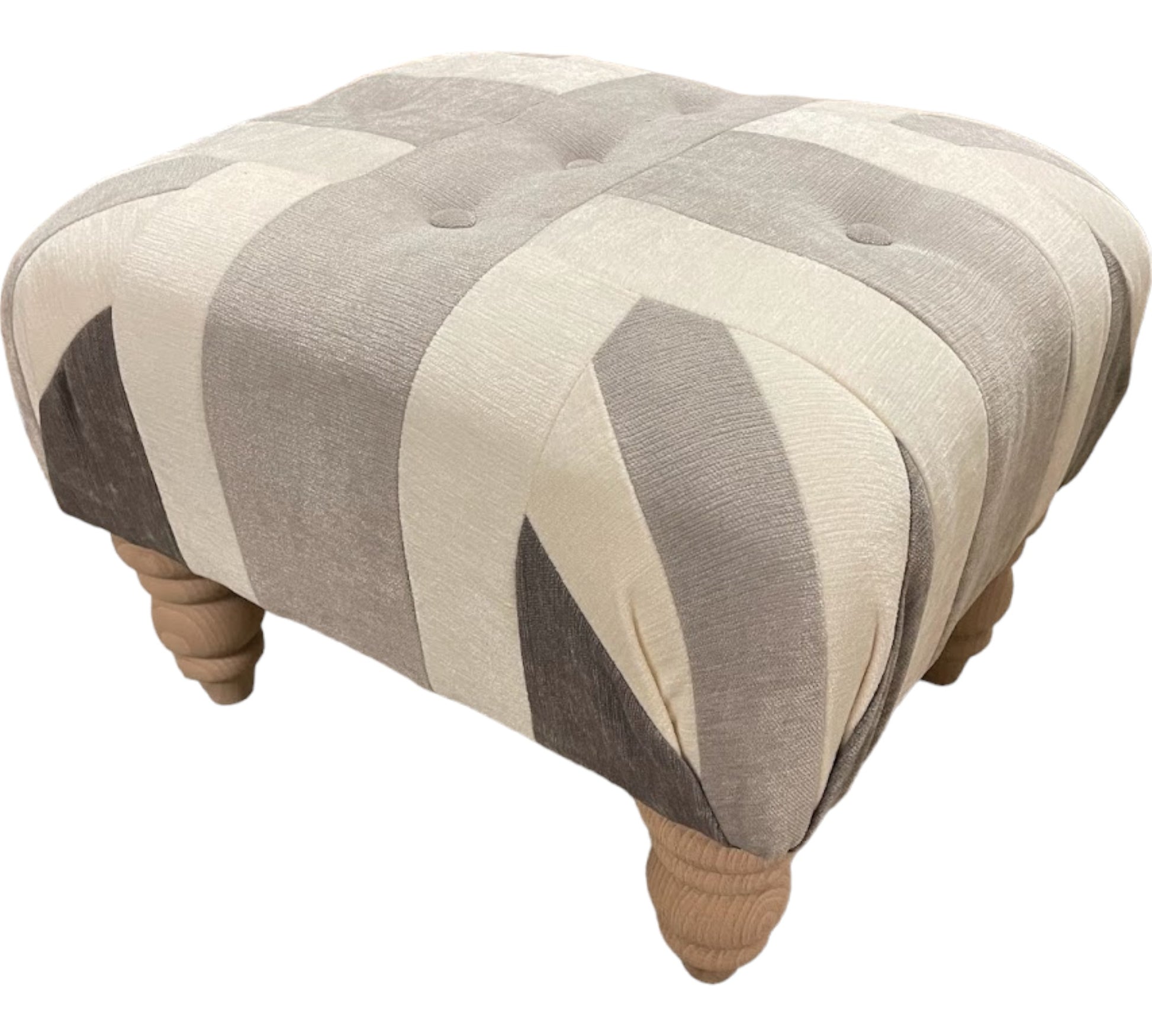 Small Grey Union Jack footstool with light wood feet 