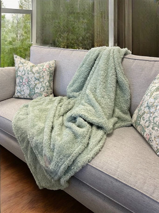 Duck Egg Green Teddy Throw/ Blanket