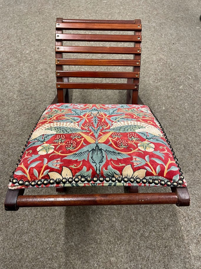 Rocking Footstool in Red velvet strawberry Thief/ Discounted due to Frame