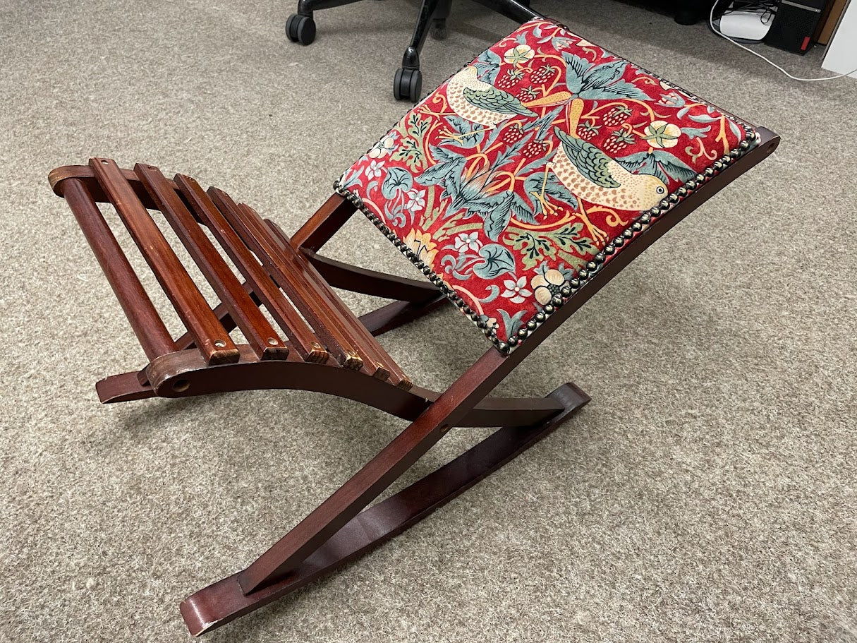 Rocking Footstool in Red velvet strawberry Thief/ Discounted due to Frame