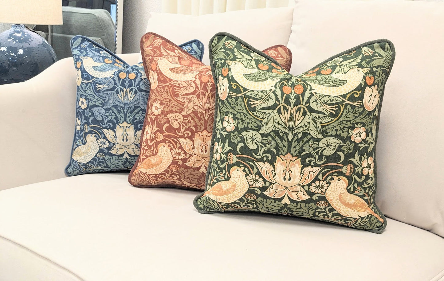 William Morris At Home x Strawberry Thief Woad Scatter cushion