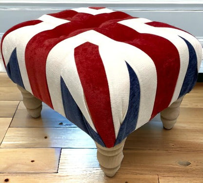 Small Red White and Blue Union Jack footstool  light wood feet