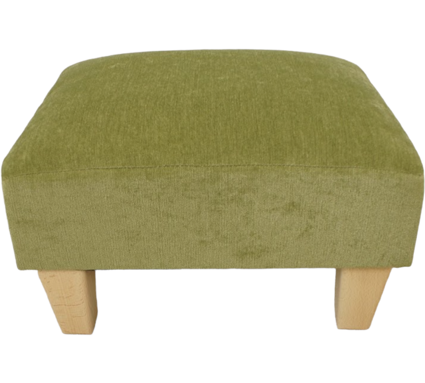 Sage Half Classic footstool in velvet chenille with light wood feet