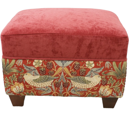 Oxford footstool in Morris & Co Strawberry thief - New England Sofa Design