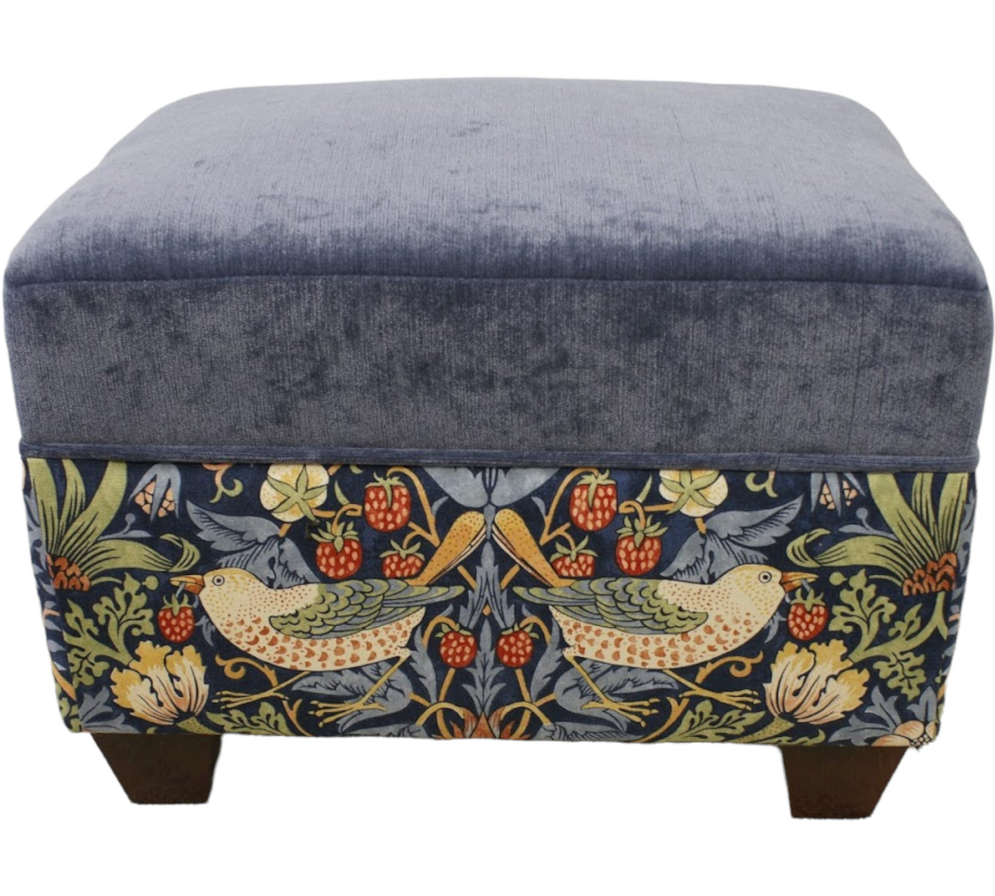 Oxford footstool in Morris & Co Strawberry thief - New England Sofa Design