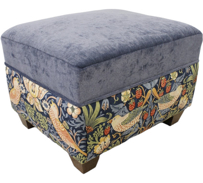 Oxford footstool in Morris & Co Strawberry thief - New England Sofa Design