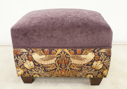 Oxford footstool in Morris & Co Strawberry thief - New England Sofa Design